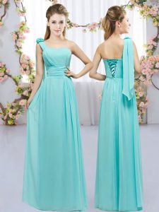 Dynamic Sleeveless Lace Up Floor Length Hand Made Flower Bridesmaids Dress