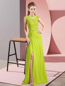 Yellow Green Column/Sheath Beading Dress for Prom Zipper Chiffon Sleeveless Floor Length