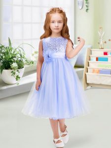 Flare Organza Sleeveless Tea Length Flower Girl Dresses for Less and Sequins and Hand Made Flower