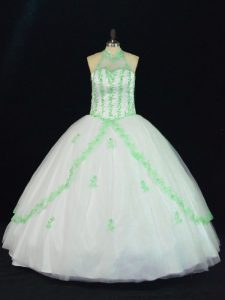 Dazzling White Lace Up 15 Quinceanera Dress Appliques Sleeveless Floor Length