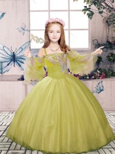 Fancy Straps Sleeveless Tulle Little Girls Pageant Gowns Beading Lace Up