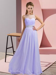 Custom Fit Floor Length Backless Prom Gown Lavender for Prom and Party with Beading