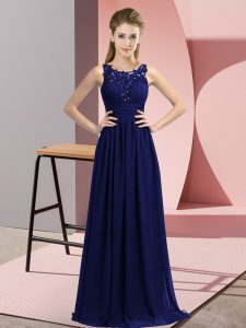 Floor Length Empire Sleeveless Navy Blue Bridesmaid Dresses Zipper