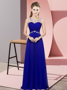 Stunning Blue Empire Scoop Sleeveless Chiffon Floor Length Backless Beading Prom Dresses