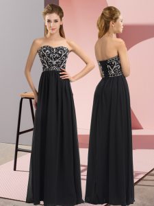 Beading Evening Dress Black Lace Up Sleeveless Floor Length
