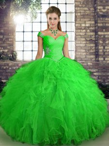 Dazzling Sleeveless Beading and Ruffles Lace Up Quinceanera Dress