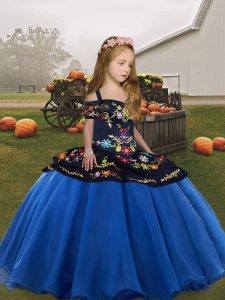 Luxurious Straps Sleeveless Organza Little Girl Pageant Gowns Embroidery Lace Up