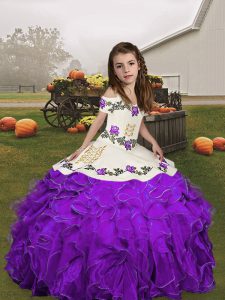 Sweet Purple Little Girl Pageant Gowns Party and Sweet 16 and Wedding Party with Embroidery and Ruffles Straps Sleeveles