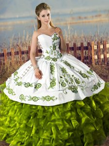 Olive Green Sweetheart Lace Up Embroidery and Ruffles Quinceanera Dress Sleeveless