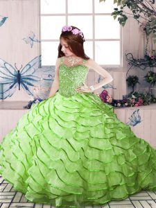 Ball Gowns Organza Straps Sleeveless Beading and Ruffled Layers Lace Up Custom Made Pageant Dress Court Train