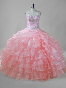 On Sale Organza Sleeveless Floor Length Quinceanera Gowns and Beading and Ruffled Layers