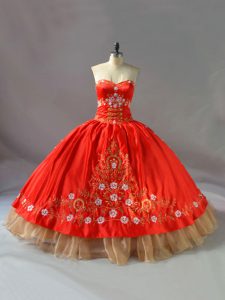 Custom Designed Ball Gowns Vestidos de Quinceanera Red Sweetheart Organza Sleeveless Floor Length Lace Up