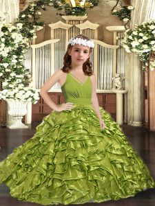 Olive Green Sleeveless Ruffles Floor Length Girls Pageant Dresses