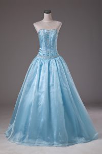 Colorful Strapless Sleeveless Quinceanera Gown Floor Length Beading Baby Blue Organza