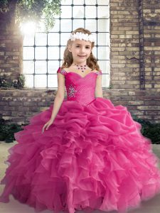 Best Sleeveless Beading and Ruffles and Pick Ups Lace Up Little Girls Pageant Gowns