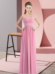 Beauteous Rose Pink Zipper Prom Gown Beading Sleeveless Floor Length