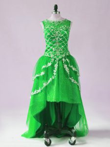Classical Green Sleeveless Tulle Zipper Prom Dress for Prom and Party