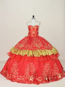 Red Sweetheart Neckline Embroidery and Bowknot 15 Quinceanera Dress Sleeveless Lace Up