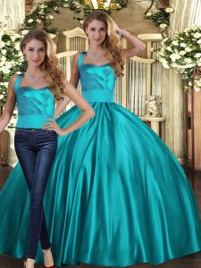 Floor Length Teal Sweet 16 Dresses Halter Top Sleeveless Lace Up