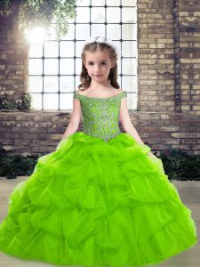 Ball Gowns Kids Pageant Dress Off The Shoulder Organza Sleeveless Floor Length Lace Up