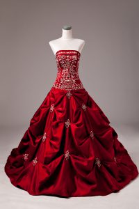 High Class Taffeta Sleeveless Quinceanera Gowns Brush Train and Embroidery and Pick Ups