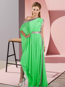 Suitable Sleeveless Asymmetrical Sequins Side Zipper Evening Dress with Green