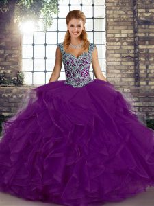 Lovely Tulle Sleeveless Floor Length Ball Gown Prom Dress and Beading and Ruffles