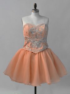 Beauteous Orange Prom Party Dress Prom and Party with Beading Sweetheart Sleeveless Lace Up