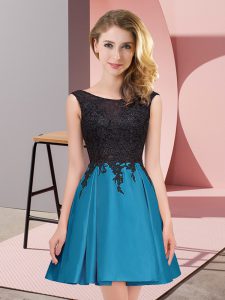 Satin Scoop Sleeveless Zipper Lace Bridesmaid Dress in Teal