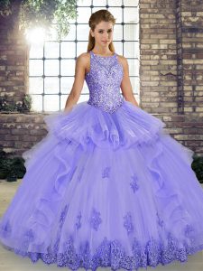 Dynamic Lavender Scoop Lace Up Lace and Embroidery and Ruffles Sweet 16 Quinceanera Dress Sleeveless