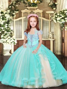 Unique Straps Sleeveless Tulle Pageant Dress Wholesale Beading Lace Up