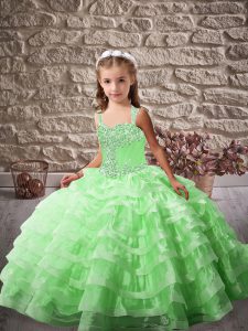 Sleeveless Beading and Ruffled Layers Lace Up Pageant Dresses with Brush Train