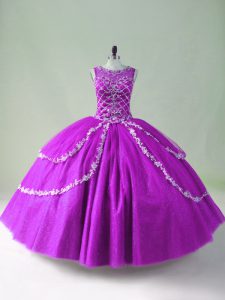 Suitable Purple Sleeveless Beading and Appliques Floor Length Sweet 16 Dresses