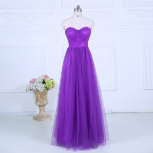 Glorious Floor Length Empire Sleeveless Eggplant Purple Bridesmaid Dress Zipper