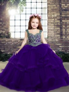 Beautiful Purple Ball Gowns Beading Little Girls Pageant Dress Wholesale Lace Up Tulle Sleeveless Floor Length