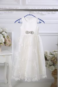 Dynamic Floor Length Zipper Flower Girl Dress White for Wedding Party with Beading and Lace