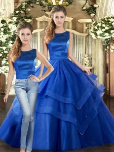 Floor Length Two Pieces Sleeveless Royal Blue Quinceanera Gown Lace Up
