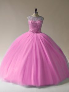 Baby Pink 15 Quinceanera Dress Sweet 16 and Quinceanera with Beading Scoop Sleeveless Lace Up