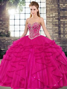 Noble Sweetheart Sleeveless Lace Up Quinceanera Dress Fuchsia Tulle