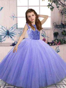 Lavender Sleeveless Beading Floor Length Little Girl Pageant Gowns