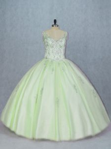 Yellow Green Ball Gowns Beading Sweet 16 Dresses Lace Up Tulle Sleeveless