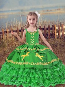 Classical Green Lace Up Straps Beading and Embroidery and Ruffled Layers Little Girls Pageant Dress Wholesale Organza Sl
