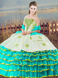 Aqua Blue Vestidos de Quinceanera Sweet 16 and Quinceanera with Beading and Ruffled Layers Sweetheart Sleeveless Lace Up