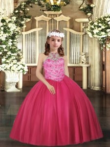 Halter Top Sleeveless Tulle Little Girls Pageant Dress Wholesale Beading Lace Up