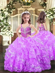 Organza Straps Sleeveless Lace Up Beading and Ruffles Little Girl Pageant Dress in Lilac