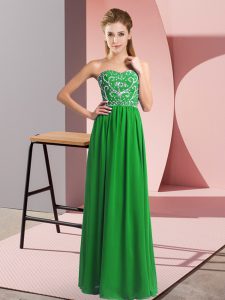 Dynamic Sleeveless Chiffon Floor Length Lace Up Prom Gown in Green with Beading