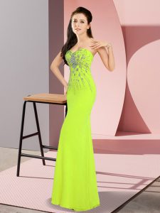 Exquisite Floor Length Yellow Green Dress for Prom Chiffon Sleeveless Beading