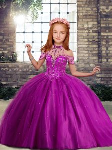 New Style Floor Length Ball Gowns Sleeveless Fuchsia Pageant Gowns For Girls Lace Up