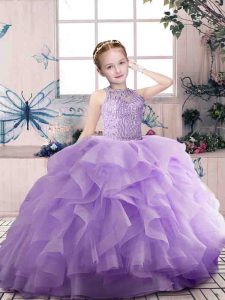 Floor Length Ball Gowns Sleeveless Lavender Little Girl Pageant Gowns Zipper
