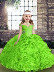 Sleeveless Floor Length Beading and Ruffles Lace Up Kids Formal Wear